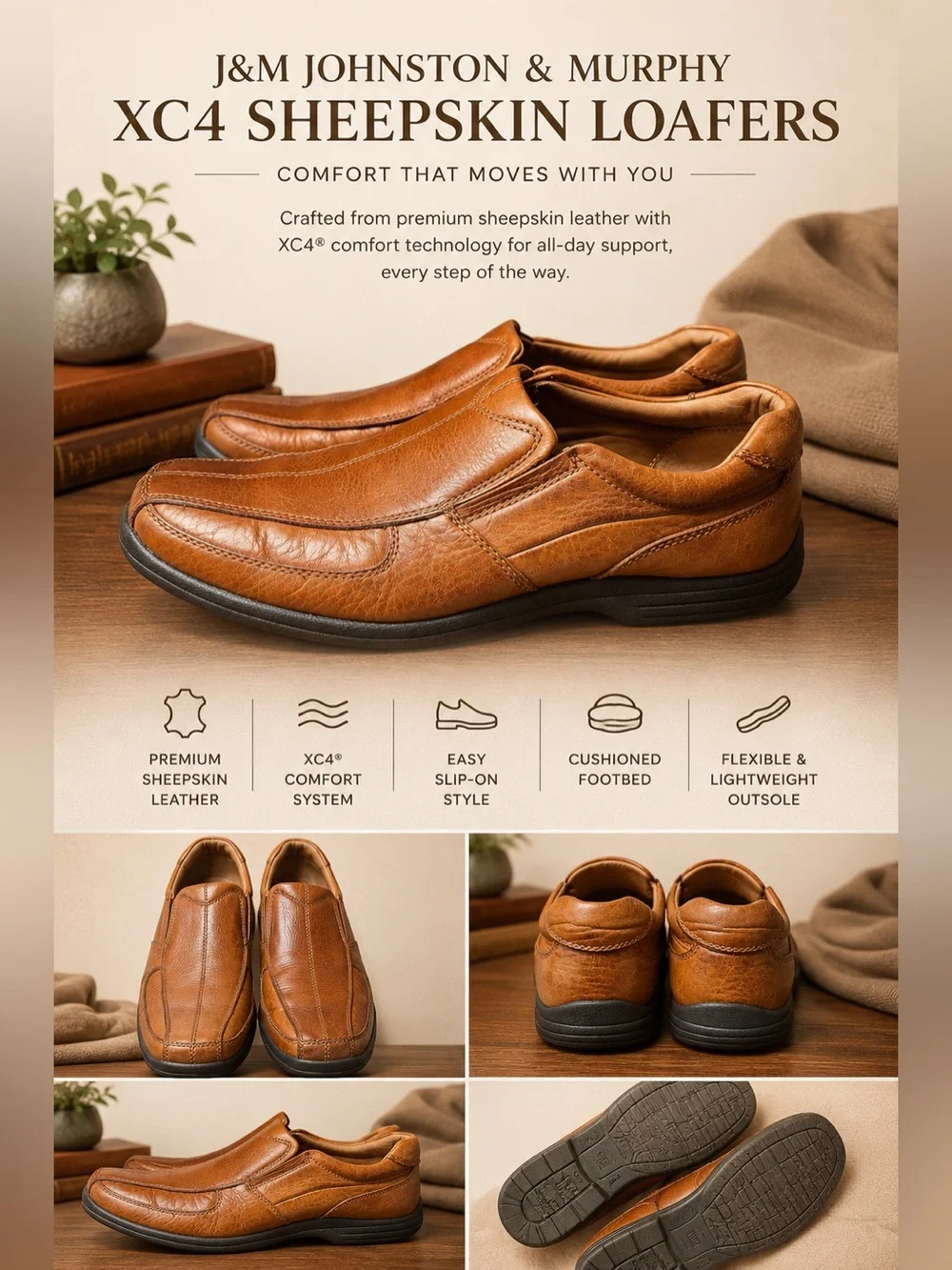 Johnston & Murphy Men\'s Tan Nubuck Leather Slip-On Shoes Sheepskin Size 11.5M Johnston & Murphy Slip - On Casual Shoes for Men for sale - eBay main image 2